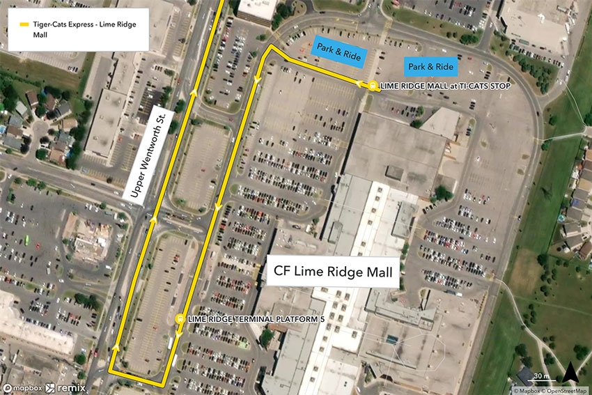 Map of TiCat Express Shuttle Lime Ridge Mall Stop