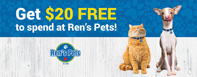 Promotion for getting $20 free from Ren's Pet to Register or Licence Cat or Dog