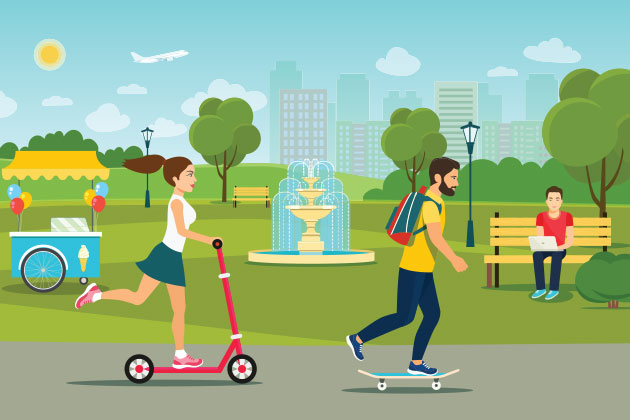 Illustration of people enjoying park and trail amenities