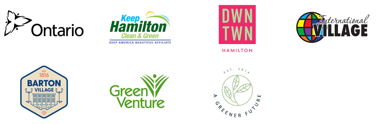 Cigarette Litter Prevention partner logos - Ontario Ministry of Agriculture, Food and Rural Affairs. We also acknowledge and thank the following organizations for their support: The Keep Hamilton Clean & Green Committee, Downtown BIA, International Village BIA, Barton Village BIA, Green Venture, and A Greener Future.