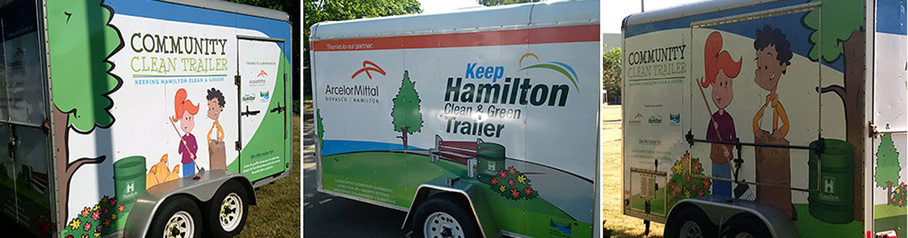 Collage of Community Trailers, Community Clean Trailer, Keep Hamilton Clean & Green trailer