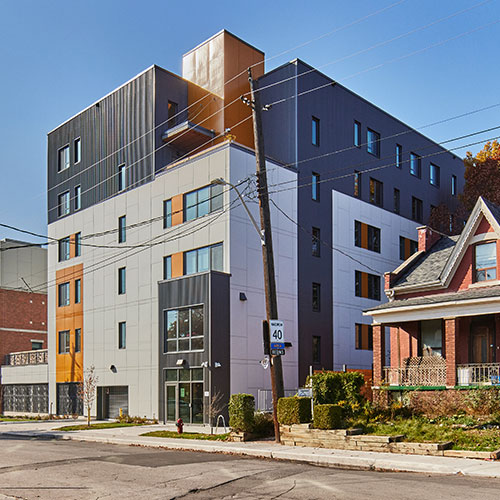 The Oaks Heartwood Apartments, Dairy Lofts & Adin-dah-ing - tTwo connected shared buildings offering affordable housing supporting indigenous.