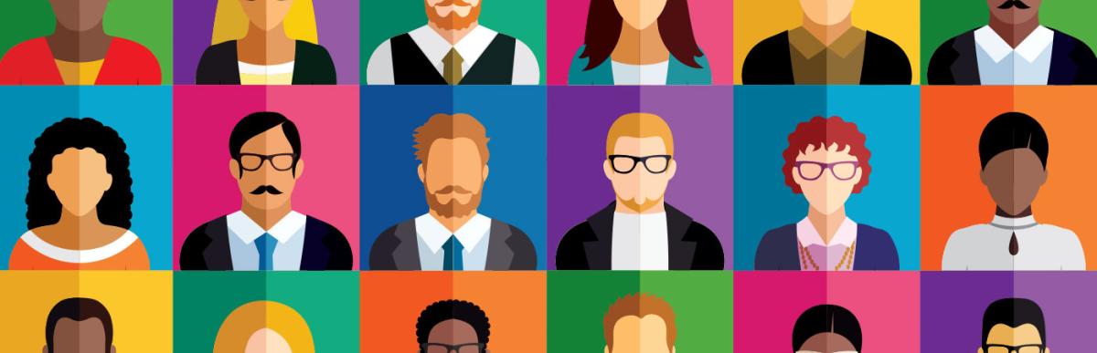Vector illustration of multicolored people, diversity concept