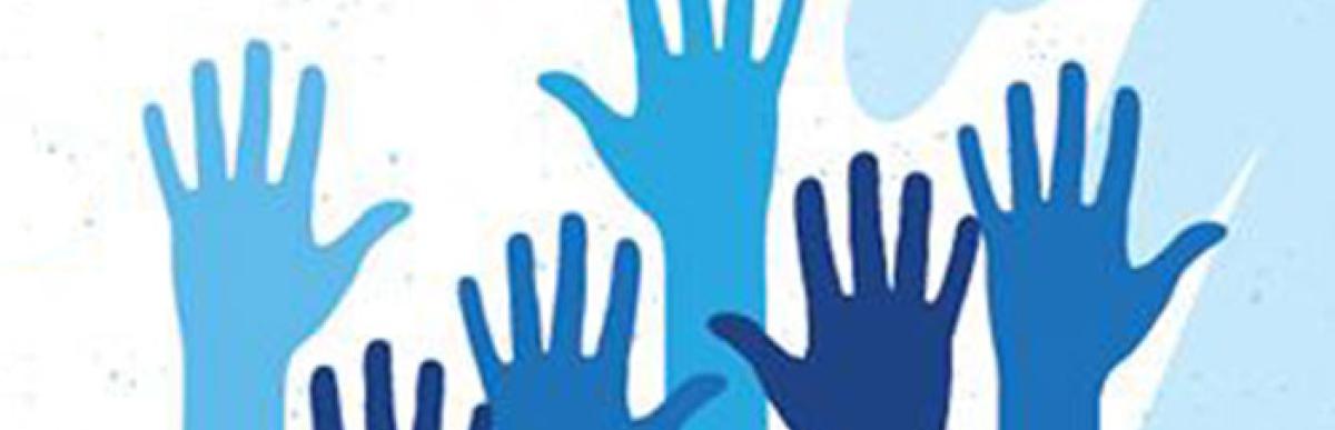 illustrated blue raised hands