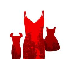 illustration of 3 red dresses on a white background