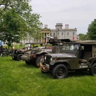 Historical military vehicles in front of Dundurn